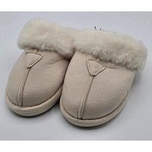 Cozy Furry Comfy Slippers Womens Small 5-6 Beige New Faux Fur Suede Scuff Mules
